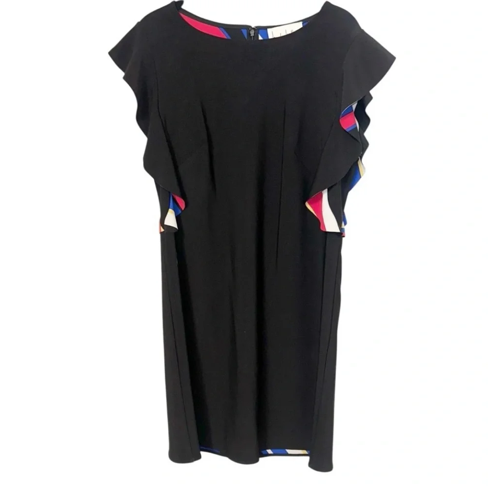 Nicole Miller New York Black Peek-a-boo Flamenco-Style Sleeve Shift Dress Sz 10 - Picture 7 of 9